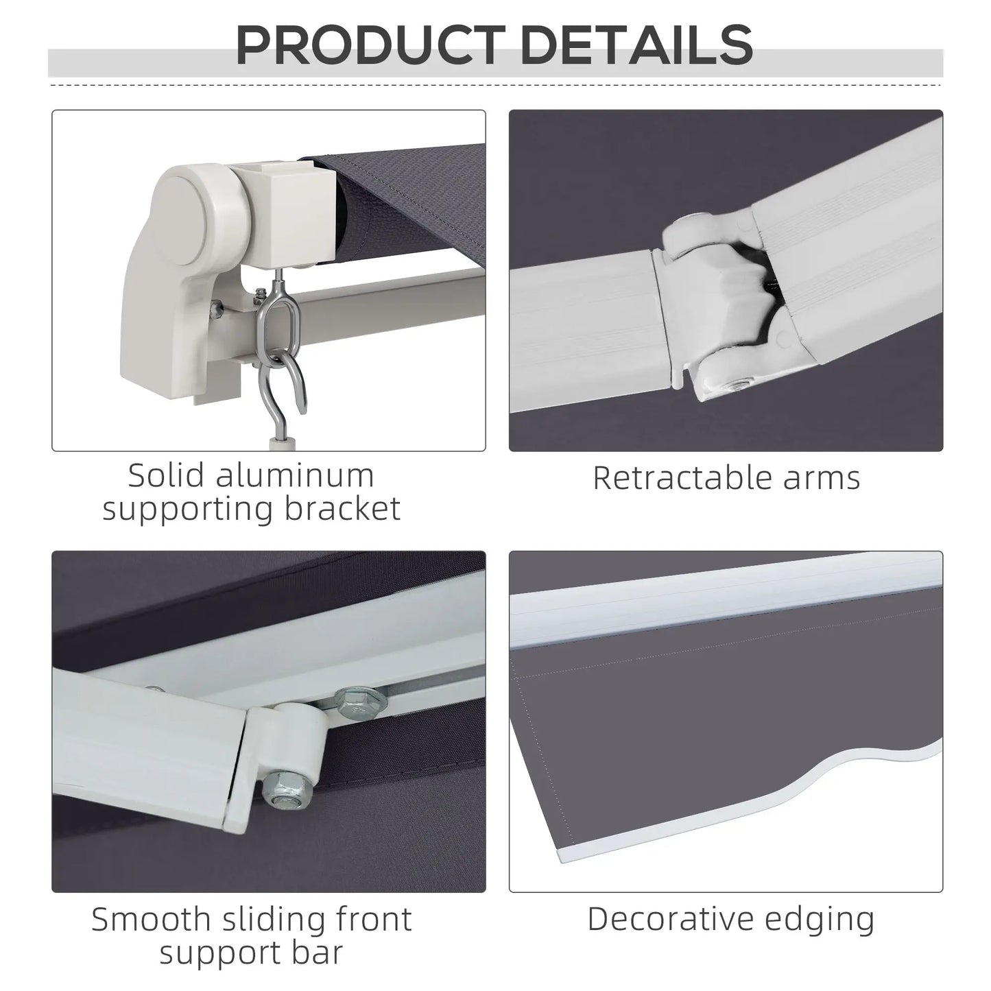 12' x 10' Manual Retractable Awning, Adjustable Sunshade Shelter, Dark Grey Patio Awnings at Gallery Canada