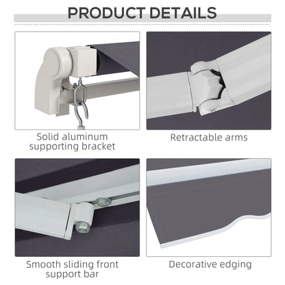 12' x 10' Manual Retractable Awning, Adjustable Sunshade Shelter, Dark Grey Patio Awnings at Gallery Canada