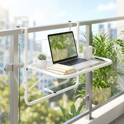 Adjustable Balcony Hanging Railing Table, Metal Wall Desk, White