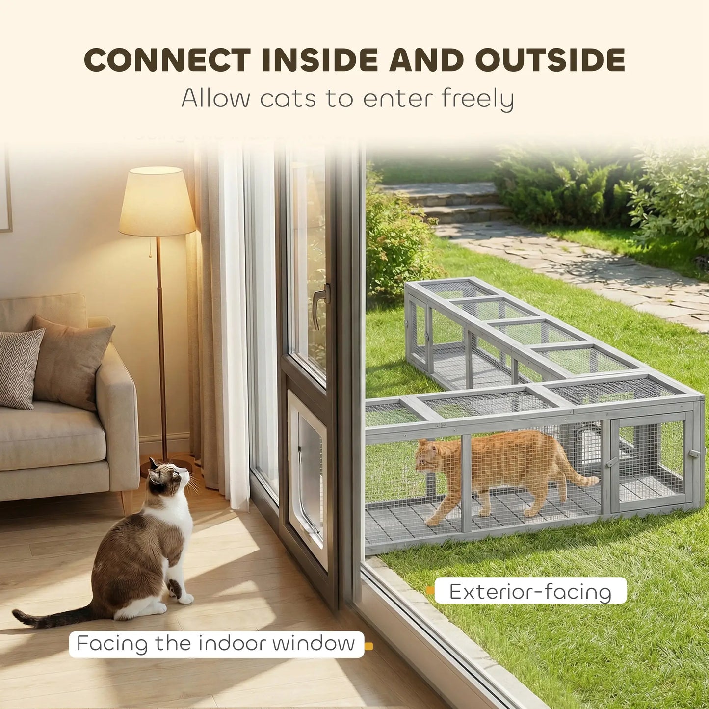 79" Long Cat Tunnel, L-Shape, Extendable, Removable Door, Dark Grey Outdoor Cat Enclosures at Gallery Canada