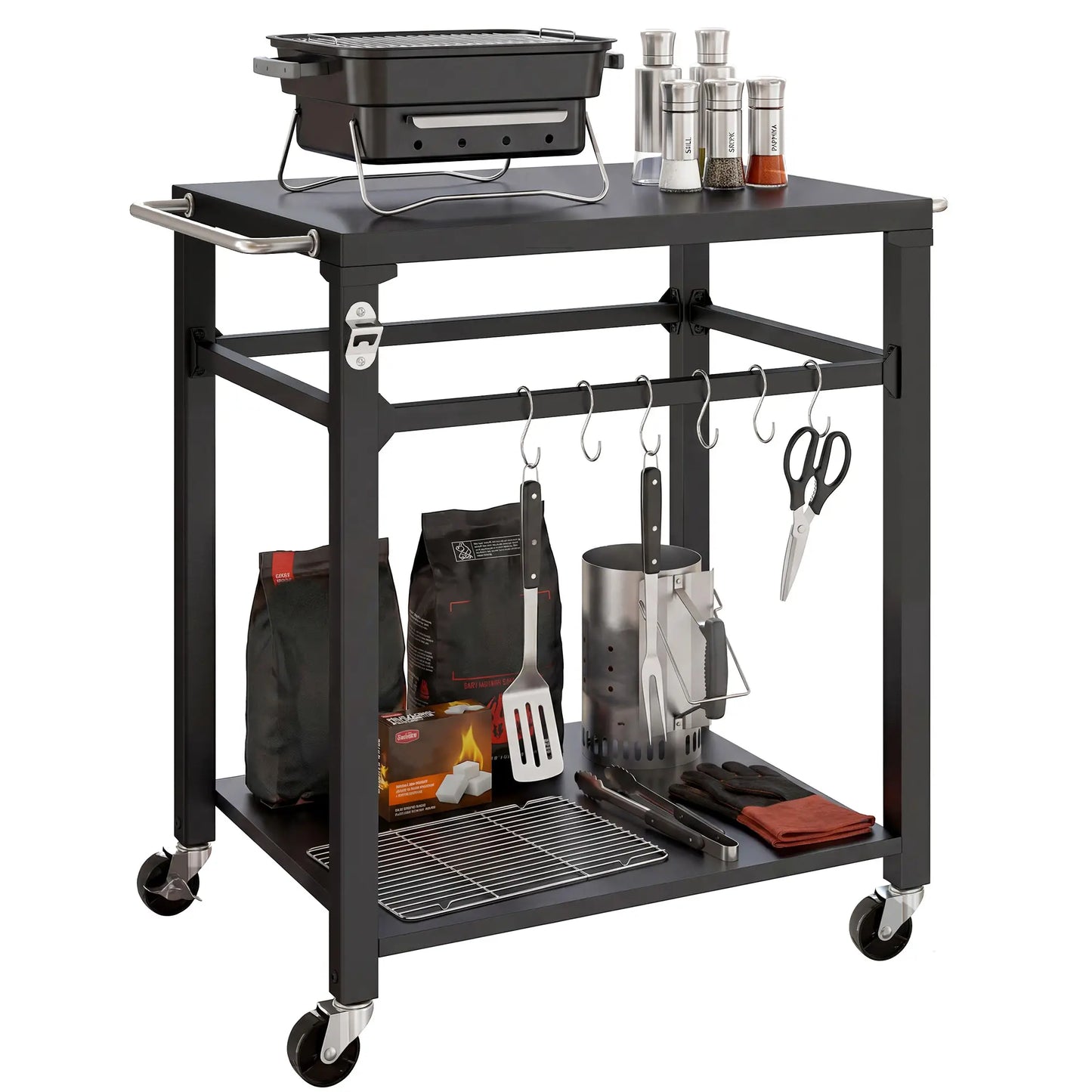 Outdoor Grill Cart, Pizza Oven Stand, 2-Tier Prep Station, Black Outdoor Grill Carts at Gallery Canada