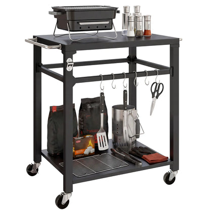 Outdoor Grill Cart, Pizza Oven Stand, 2-Tier Prep Station, Black Outdoor Grill Carts at Gallery Canada