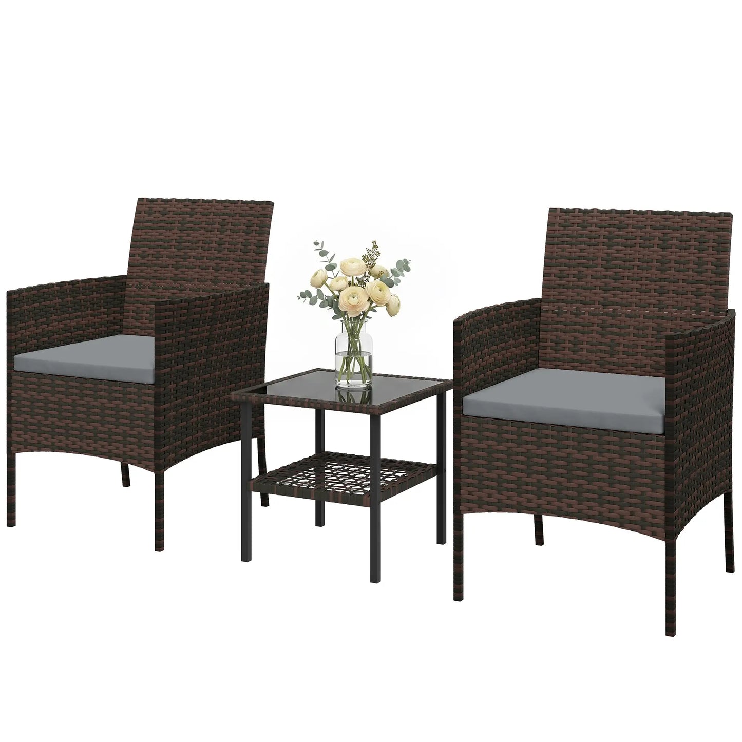 3 Piece Wicker Bistro Set, 2-Tier Glass Top Table, Dark Grey Patio Furniture Sets Brown, Dark Grey at Gallery Canada
