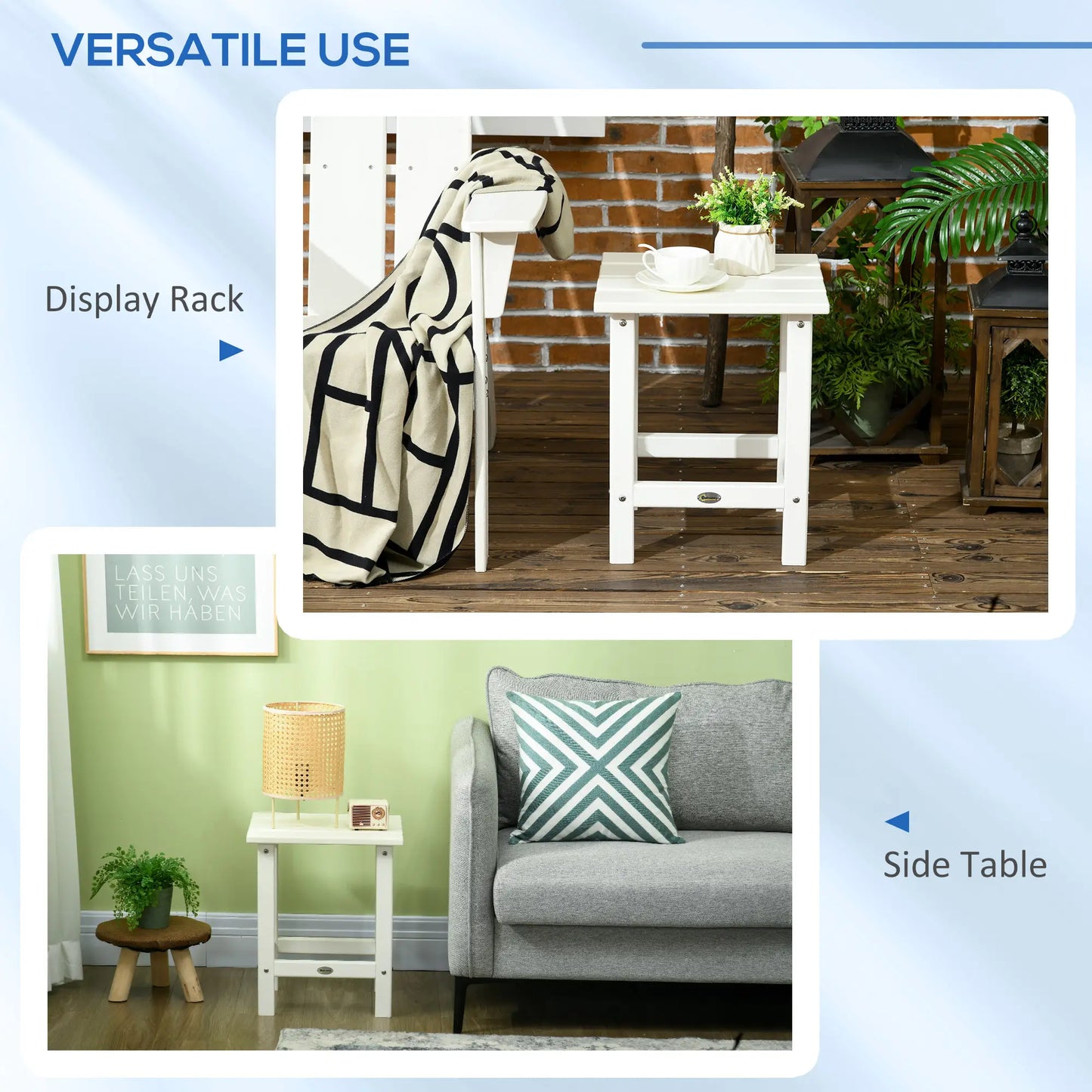 Square Side Table, 15" Outdoor HDPE, Weather Resistant, White Patio Side Tables at Gallery Canada