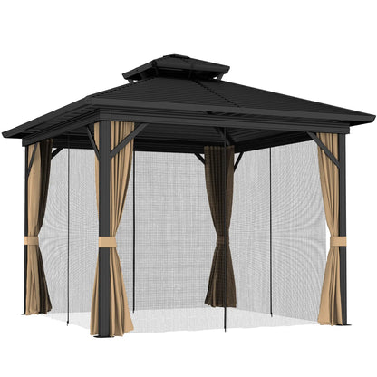 10' x 12' Hardtop Gazebo, Double Tier Roof, Mosquito Net, Dark Brown Gazebos at Gallery Canada