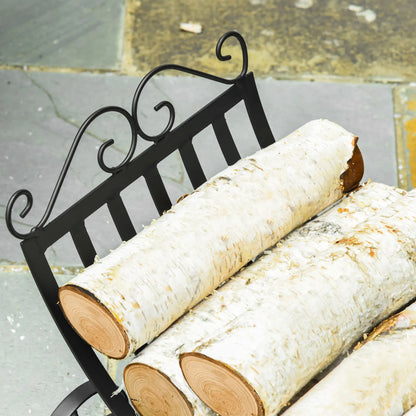 23" Curved Firewood Log Rack, Scroll Design, Indoor Outdoor, Black Firewood Racks at Gallery Canada