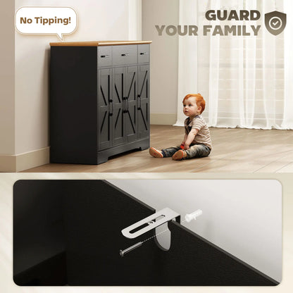 47" Buffet Cabinet, Farmhouse Sideboard, 3 Drawers, Adjustable Shelves, Black Bar Cabinets at Gallery Canada