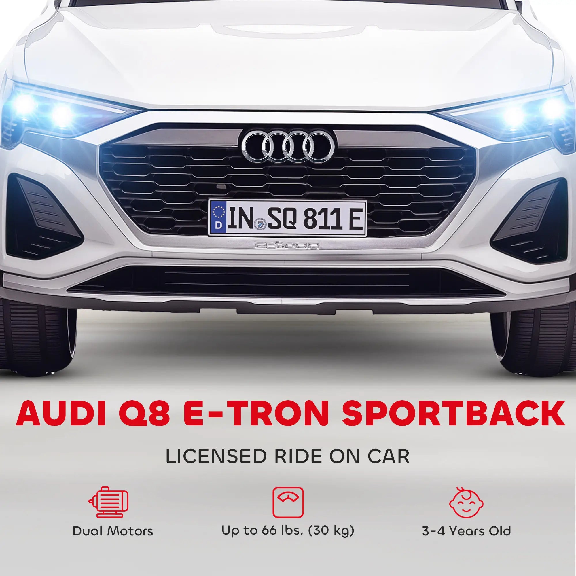 12V Kids Electric Car, Audi Q8 E-Tron Sportback, Remote Control, White Electric Toy Cars at Gallery Canada