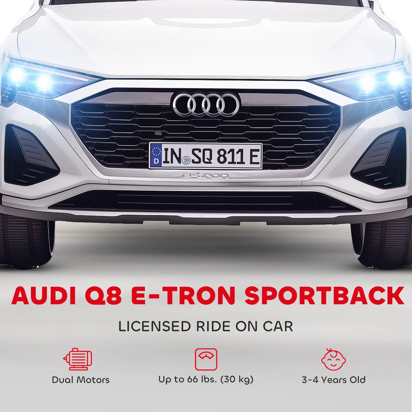 12V Kids Electric Car, Audi Q8 E-Tron Sportback, Remote Control, White Electric Toy Cars at Gallery Canada