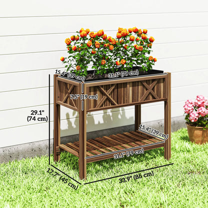 Wooden Raised Garden Bed, Elevated Planter Box, 34"x18"x30", Carbonized Raised Garden Beds at Gallery Canada