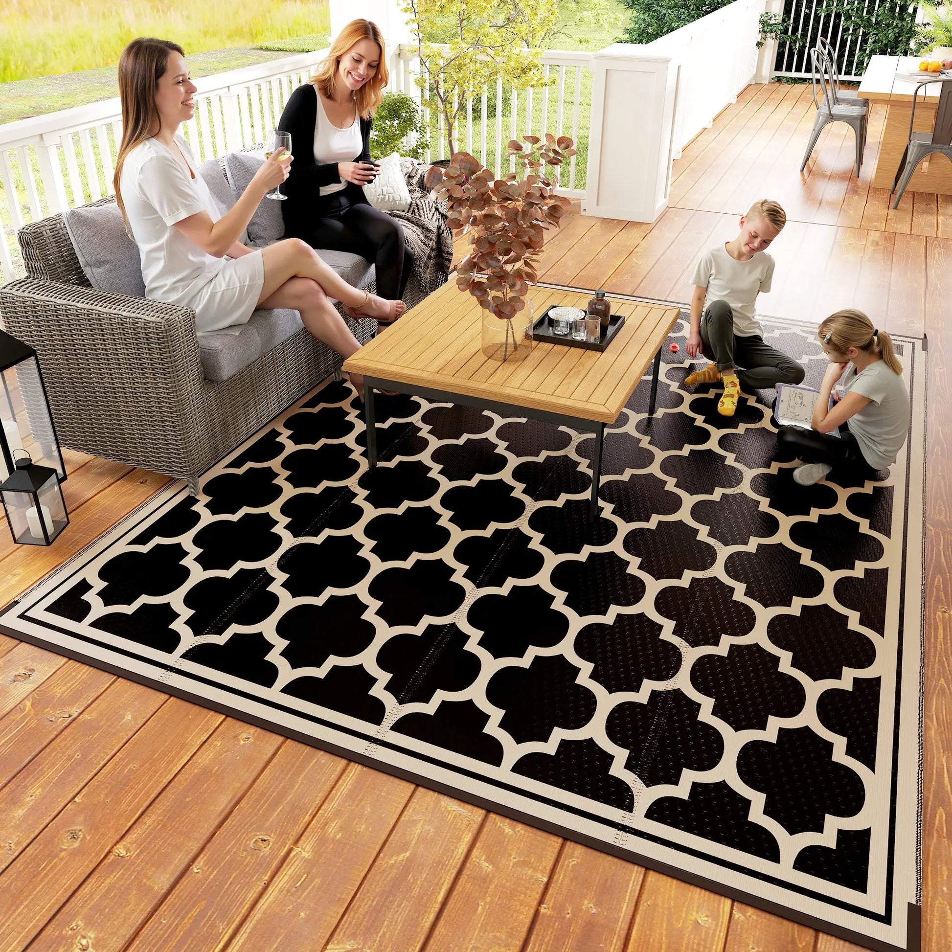 9'x12' Reversible Outdoor RV Rug, Patio Mat, Black Outdoor Reversible Rugs at Gallery Canada