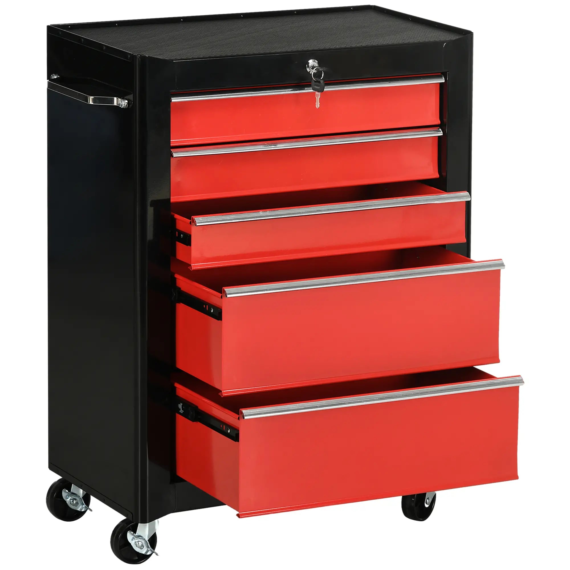 5-Drawer Rolling Tool Chest, Lockable Tool Cabinet, 4 Wheels, Black, Red Tool Organizers Red and Black at Gallery Canada