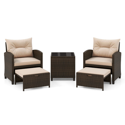 5PCS Outdoor Rattan Conversation Set, 2 Ottoman Stools, Glass Side Table, Beige Patio Conversation Sets Beige at Gallery Canada