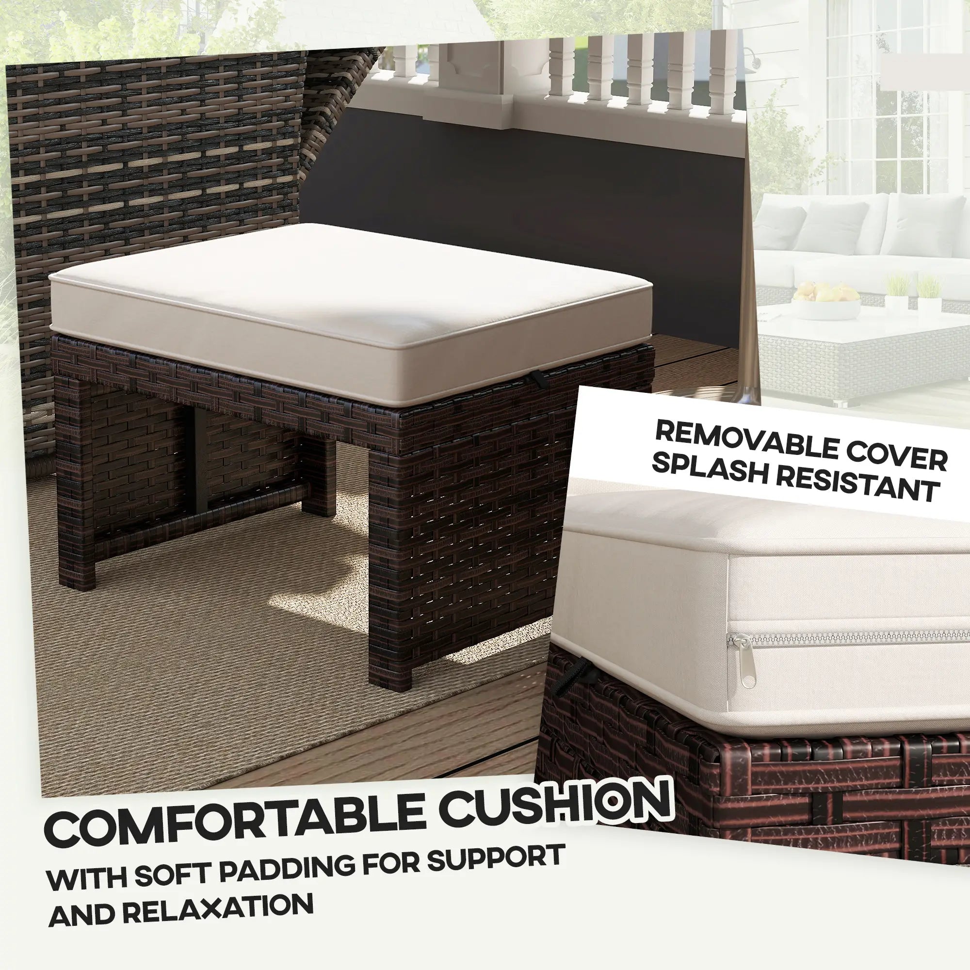 2 Wicker Outdoor Ottomans, Removable Cushions, Rattan Seating, Khaki Patio Furniture Sets at Gallery Canada