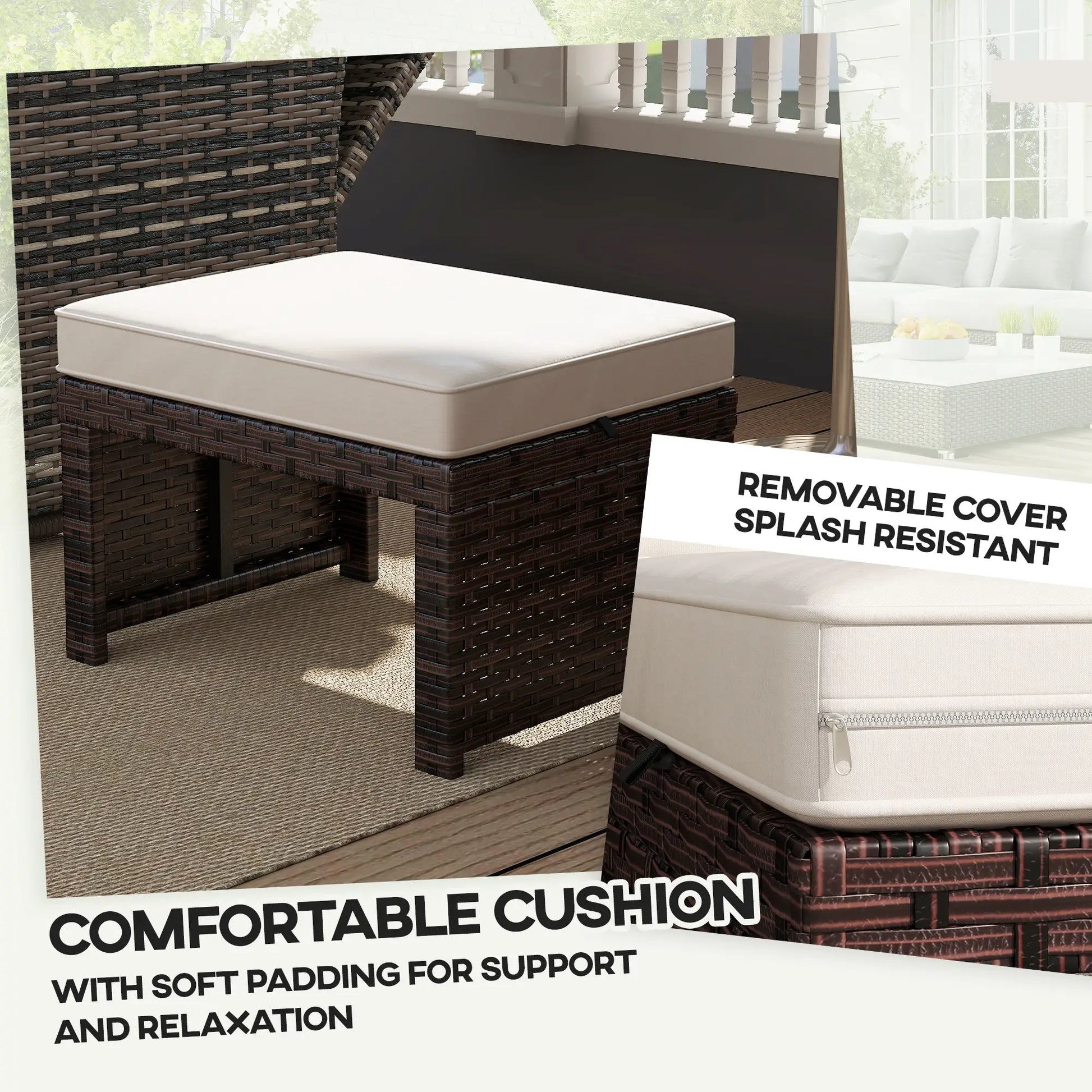 2 Wicker Outdoor Ottomans, Removable Cushions, Rattan Seating, Khaki Patio Furniture Sets at Gallery Canada