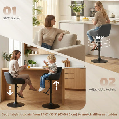 Swivel Counter Height Bar Stools Set of 2, Adjustable Height, Black Bar Stools at Gallery Canada