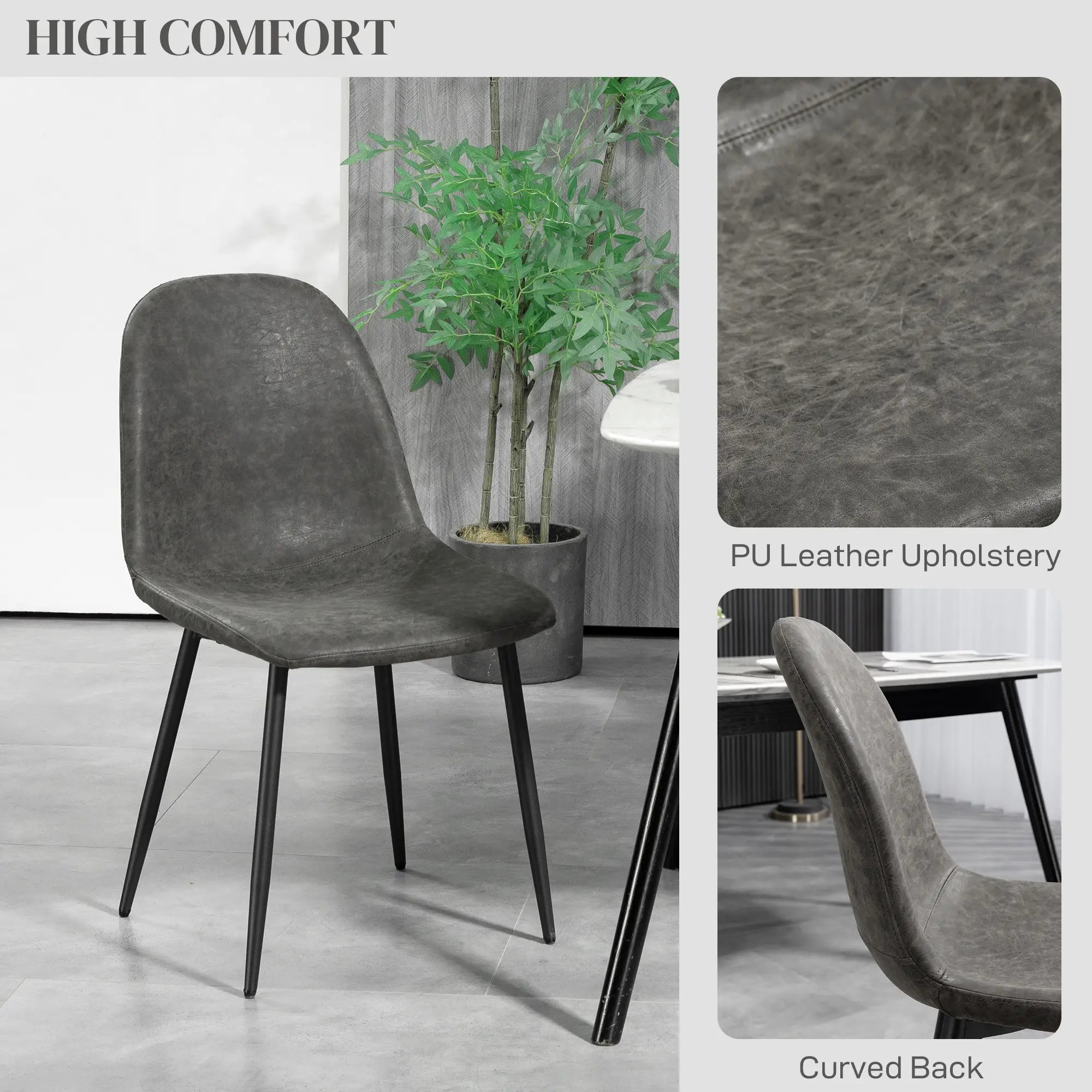Retro Dining Chairs Set of 4, PU Leather Upholstered, Kitchen Living Room Bar Stools at Gallery Canada