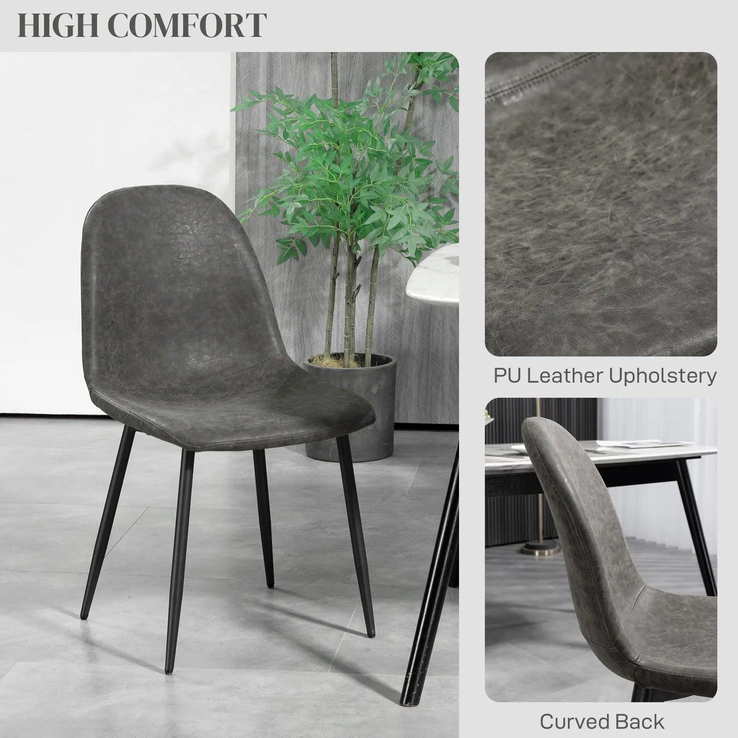 Retro Dining Chairs Set of 4, PU Leather Upholstered, Kitchen Living Room Bar Stools at Gallery Canada