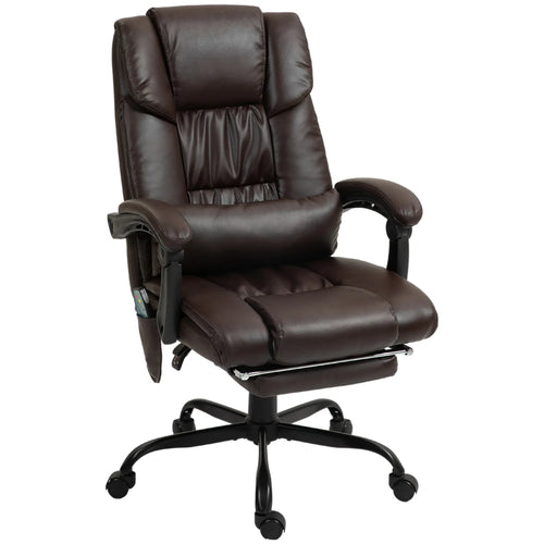 6-Point Vibration Massage Chair, Height Adjustable, Reclining, Brown