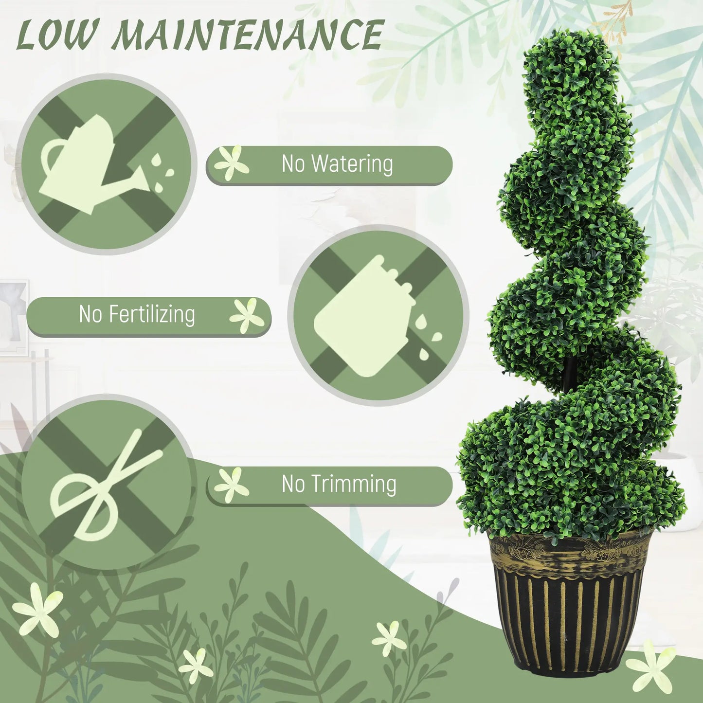 Artificial Topiary Spiral Boxwood Trees, Set of 2 with Pot, 90cm Artificial Trees at Gallery Canada