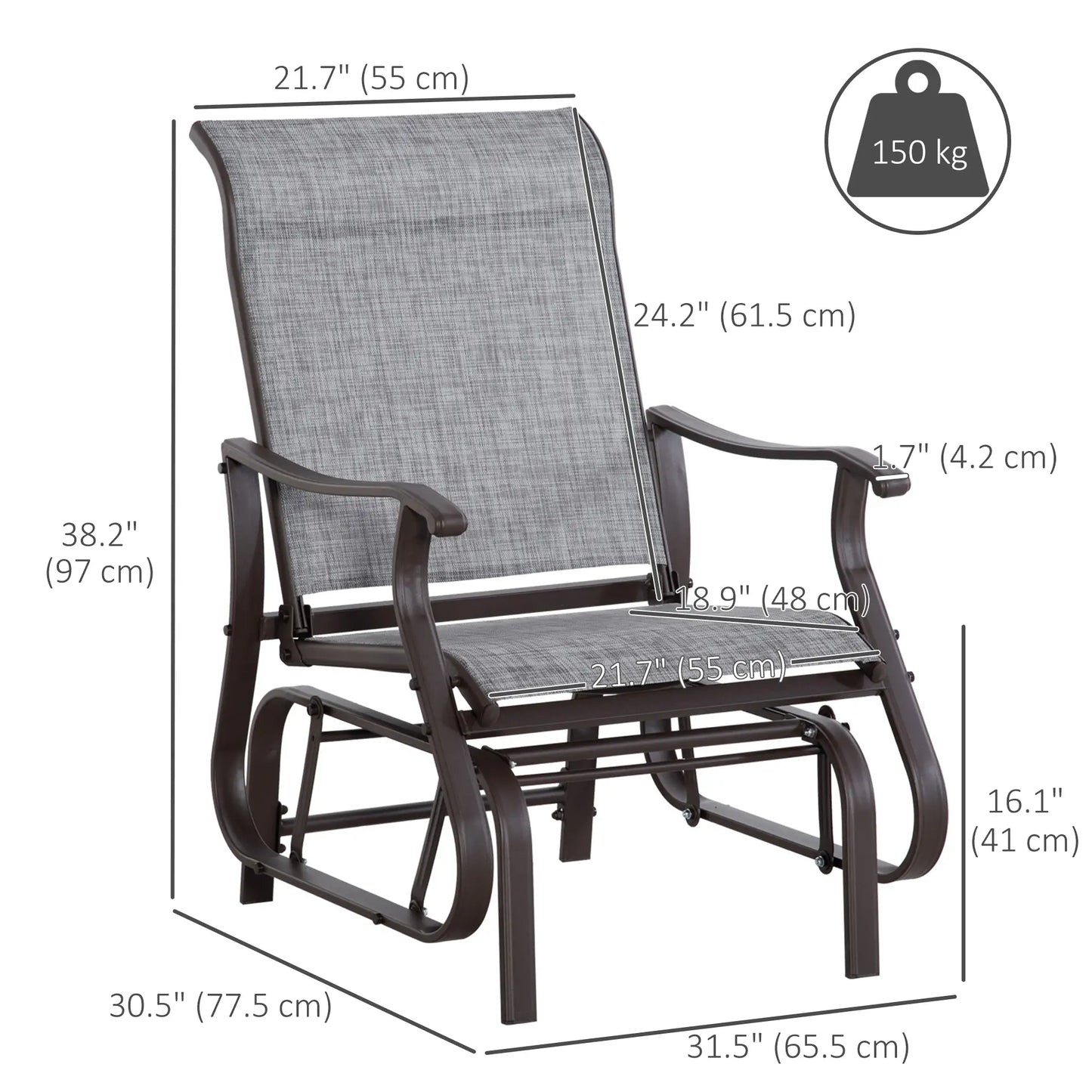 Outdoor Glider Chair, Steel Frame, Mesh Fabric, Garden, Grey Outdoor Gliders at Gallery Canada