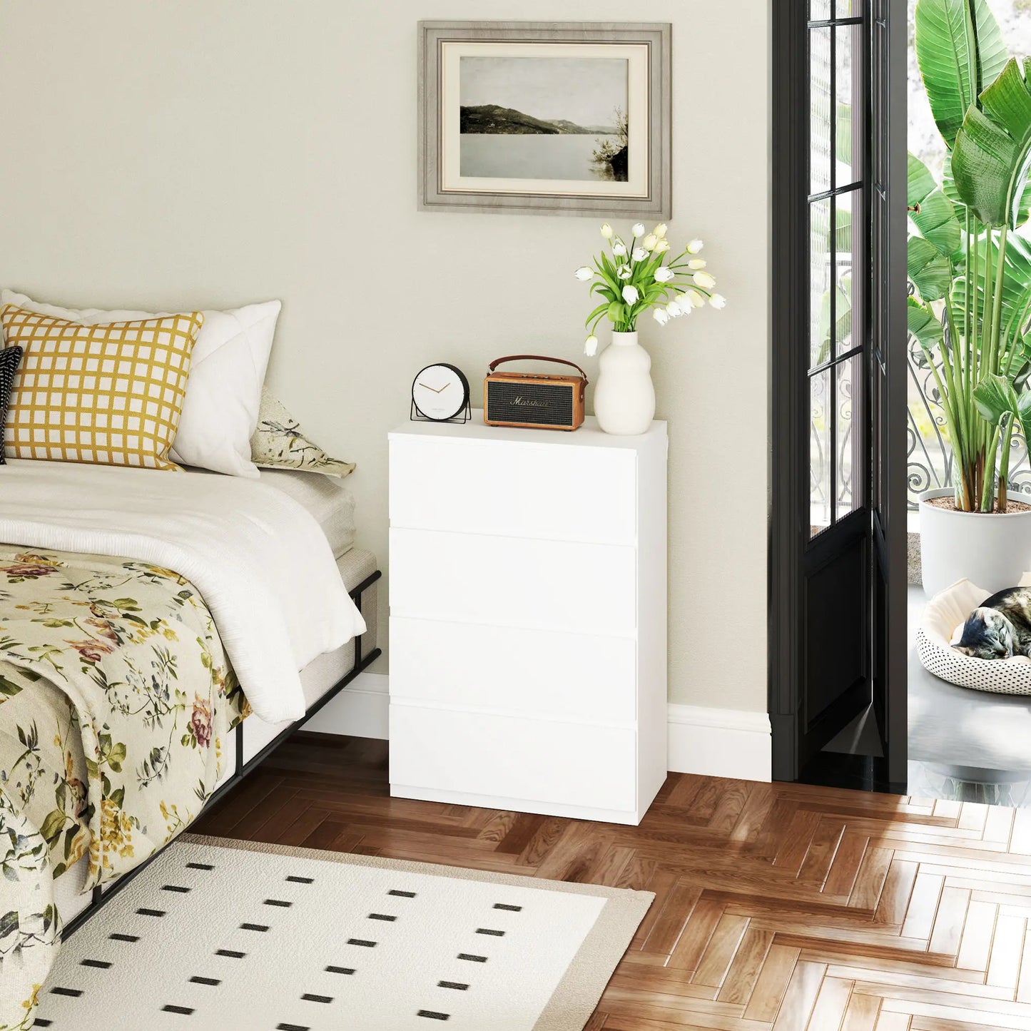 4 Drawer Chest, Freestanding Storage Unit, White Storage Cabinets at Gallery Canada