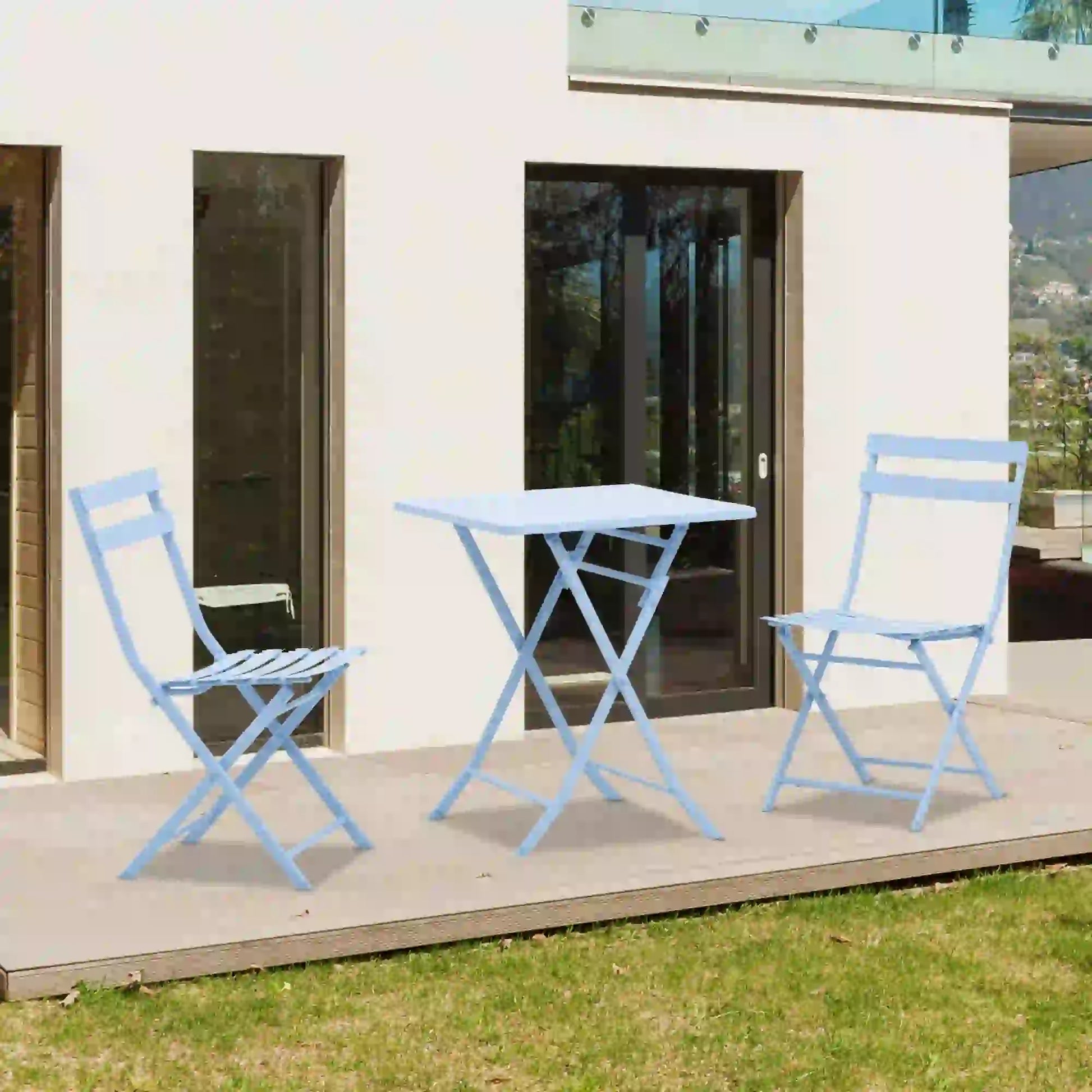 3-Piece Garden Bistro Set, Foldable Chair & Square Table, Blue Bistro Sets at Gallery Canada