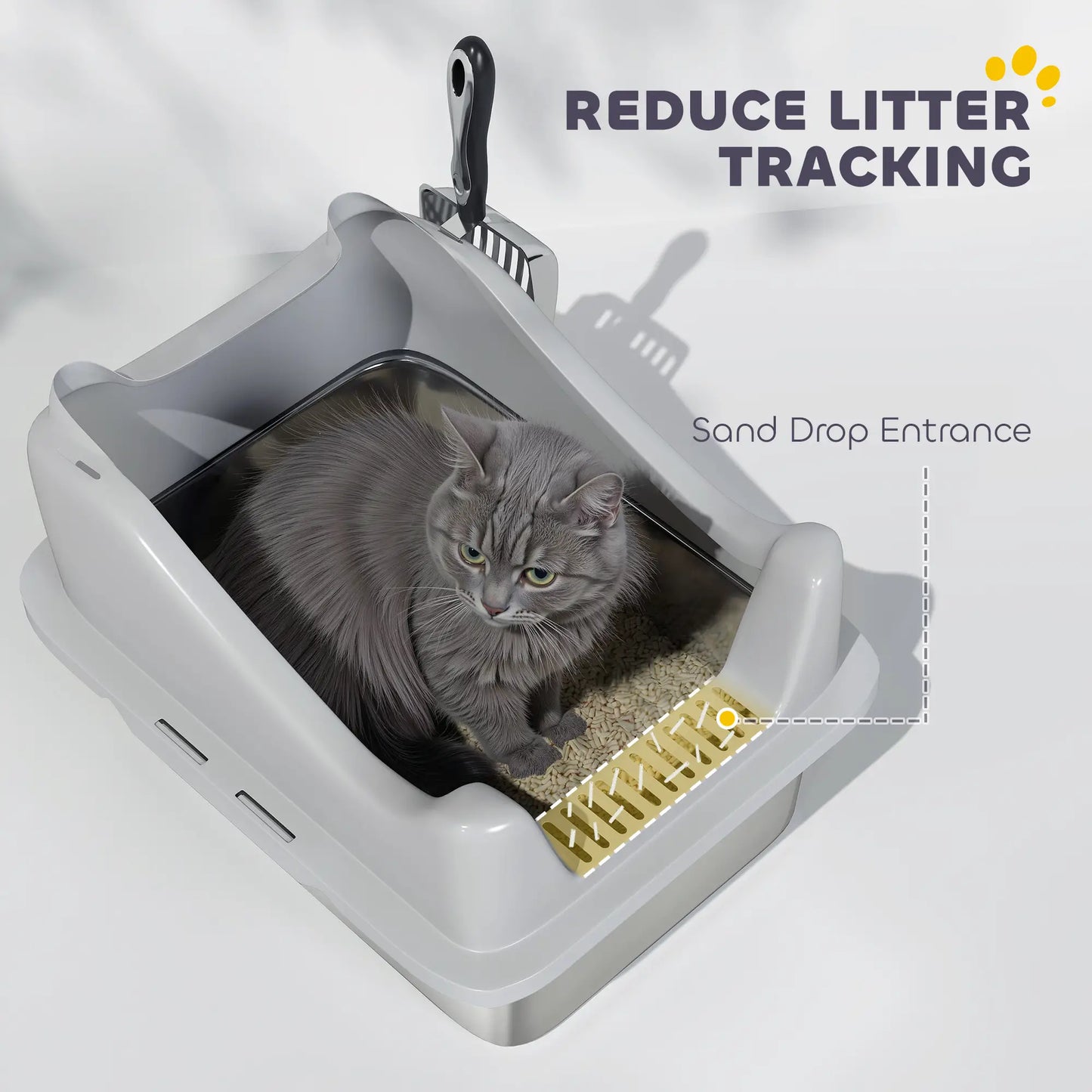 Stainless Steel Cat Litter Box, 17" x 13" x 10", Metal Scoop, Grey Cat Litter Box Enclosures at Gallery Canada