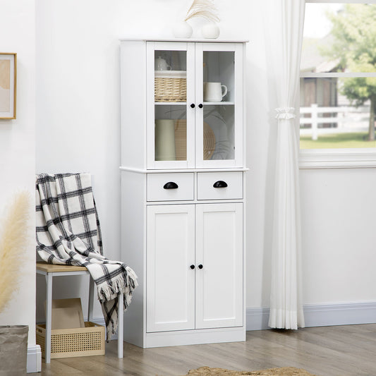 61" Pine Wood Kitchen Pantry, Buffet Cabinet, Freestanding Farmhouse Storage Cabinet with Soft Close Doors and Adjustable Shelves, White - Gallery Canada