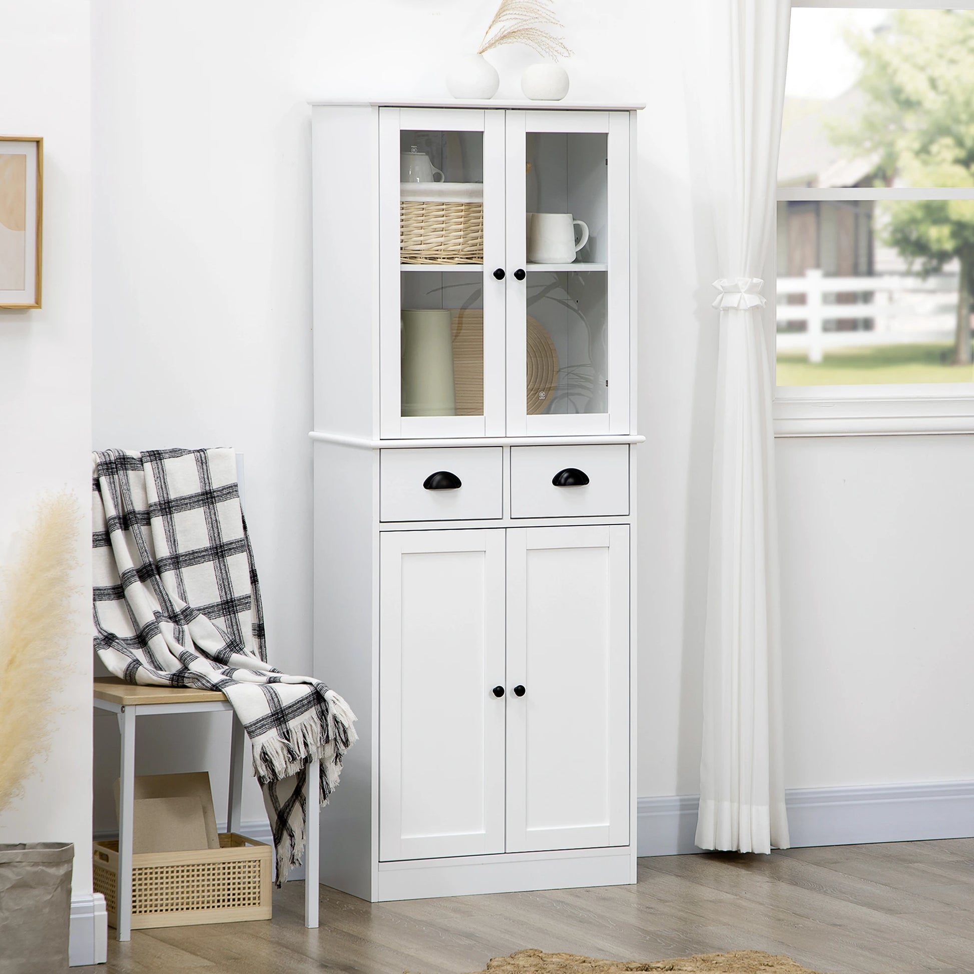 61" Kitchen Pantry Cabinet, Freestanding Farmhouse Style, White Kitchen Pantry Cabinets at Gallery Canada