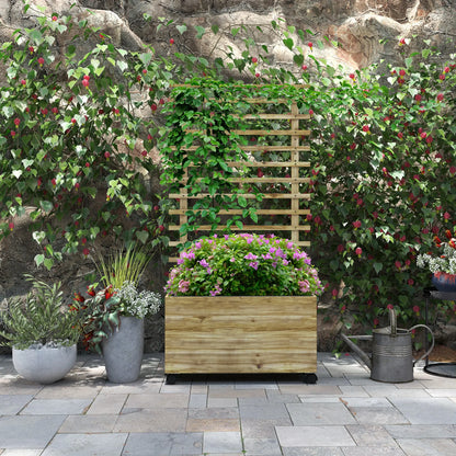 Wooden Planter With Trellis, Raised Garden Bed, 30" x 12" x 61", Nature Wood Wooden Planter Boxes at Gallery Canada