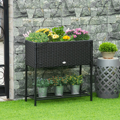 Rattan Raised Garden Box, Elevated Flower Bed with Storage, Black Plant Stands at Gallery Canada