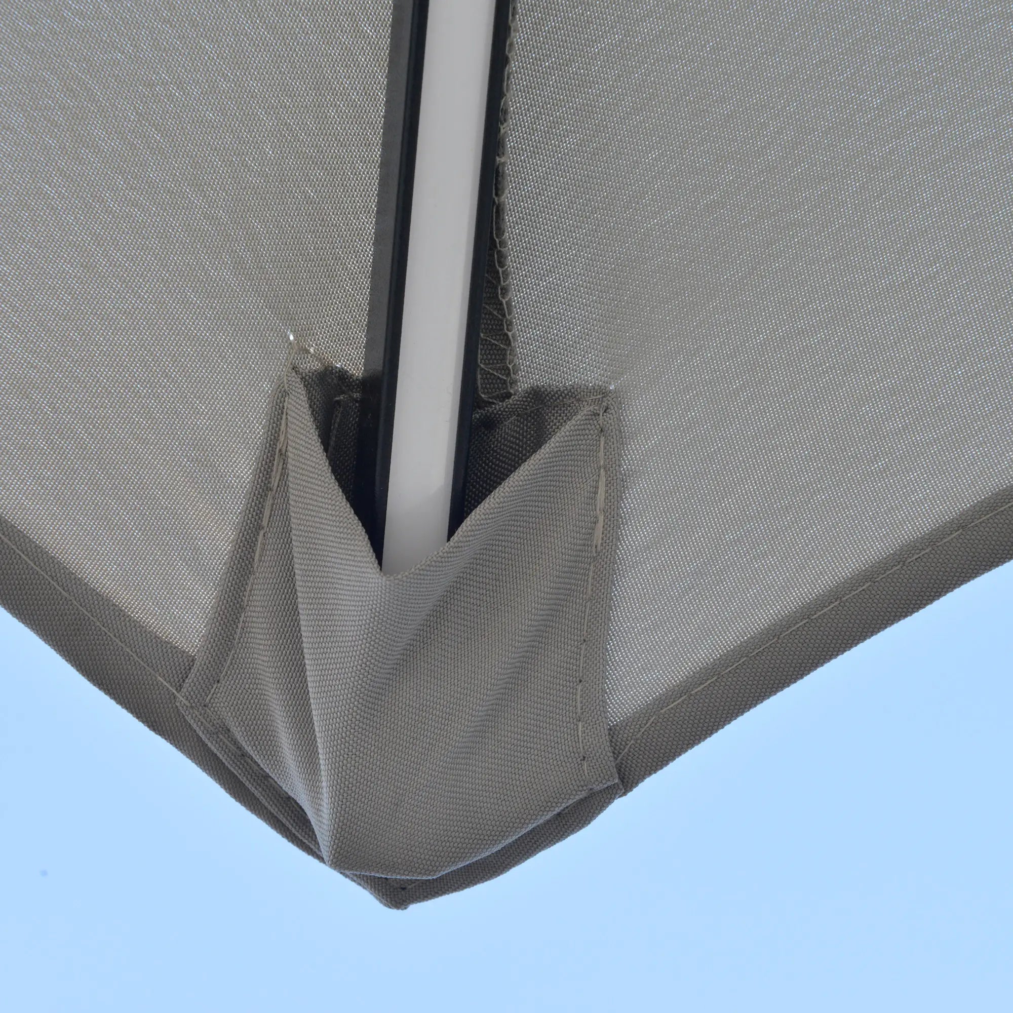 10FT Solar Cantilever Patio Umbrella with Lights, Crank, Cross Base, Light Grey Cantilever Umbrellas at Gallery Canada