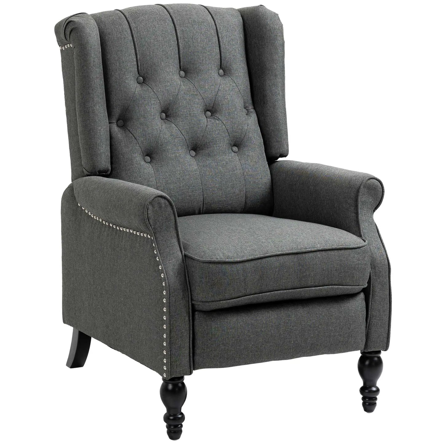 Wingback Reclining Chair with Footrest, Button Tufted, Dark Grey Single Sofas at Gallery Canada
