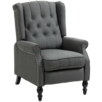 Wingback Reclining Chair with Footrest, Button Tufted, Dark Grey Single Sofas at Gallery Canada