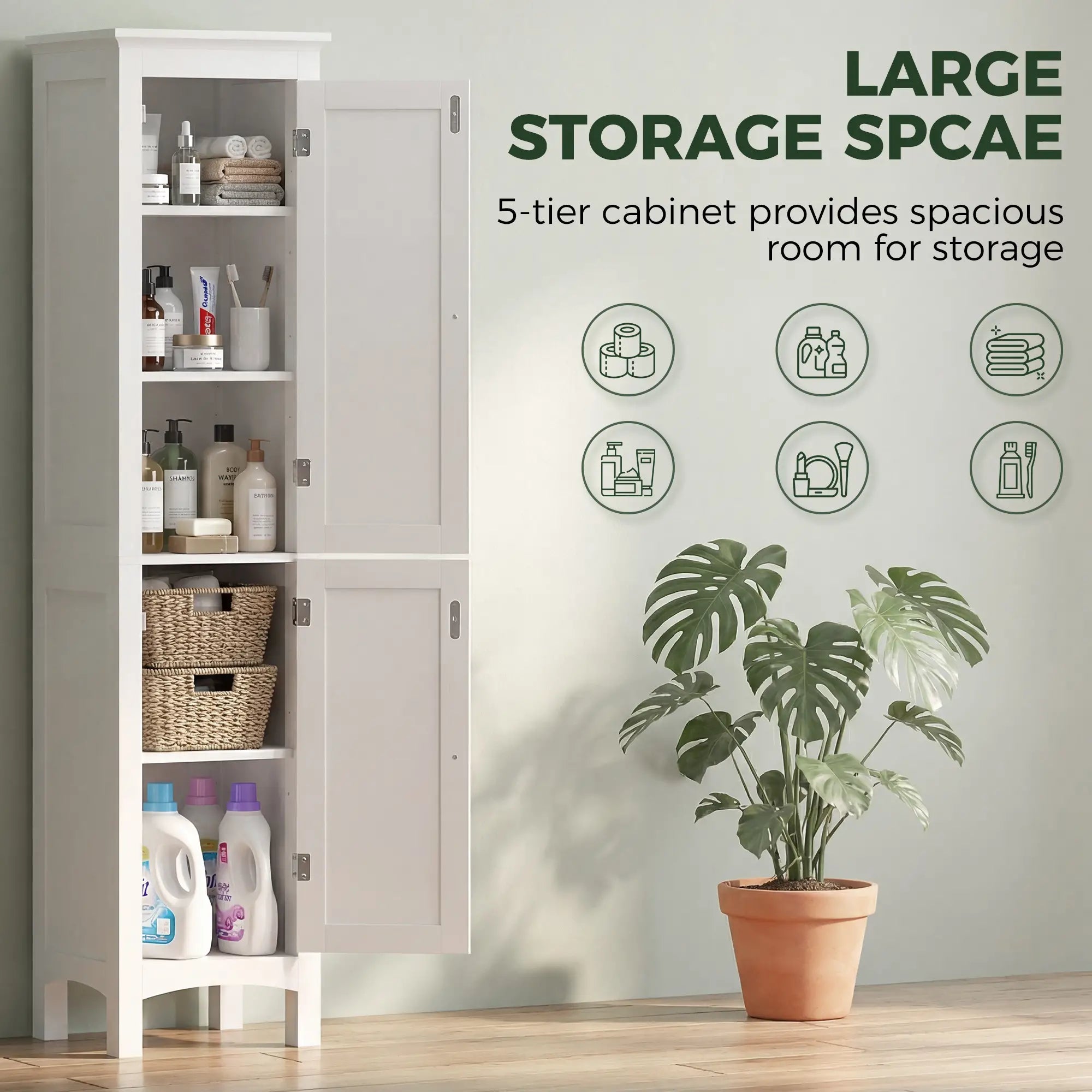 Tall Bathroom Cabinet, Freestanding Storage Organizer, 15