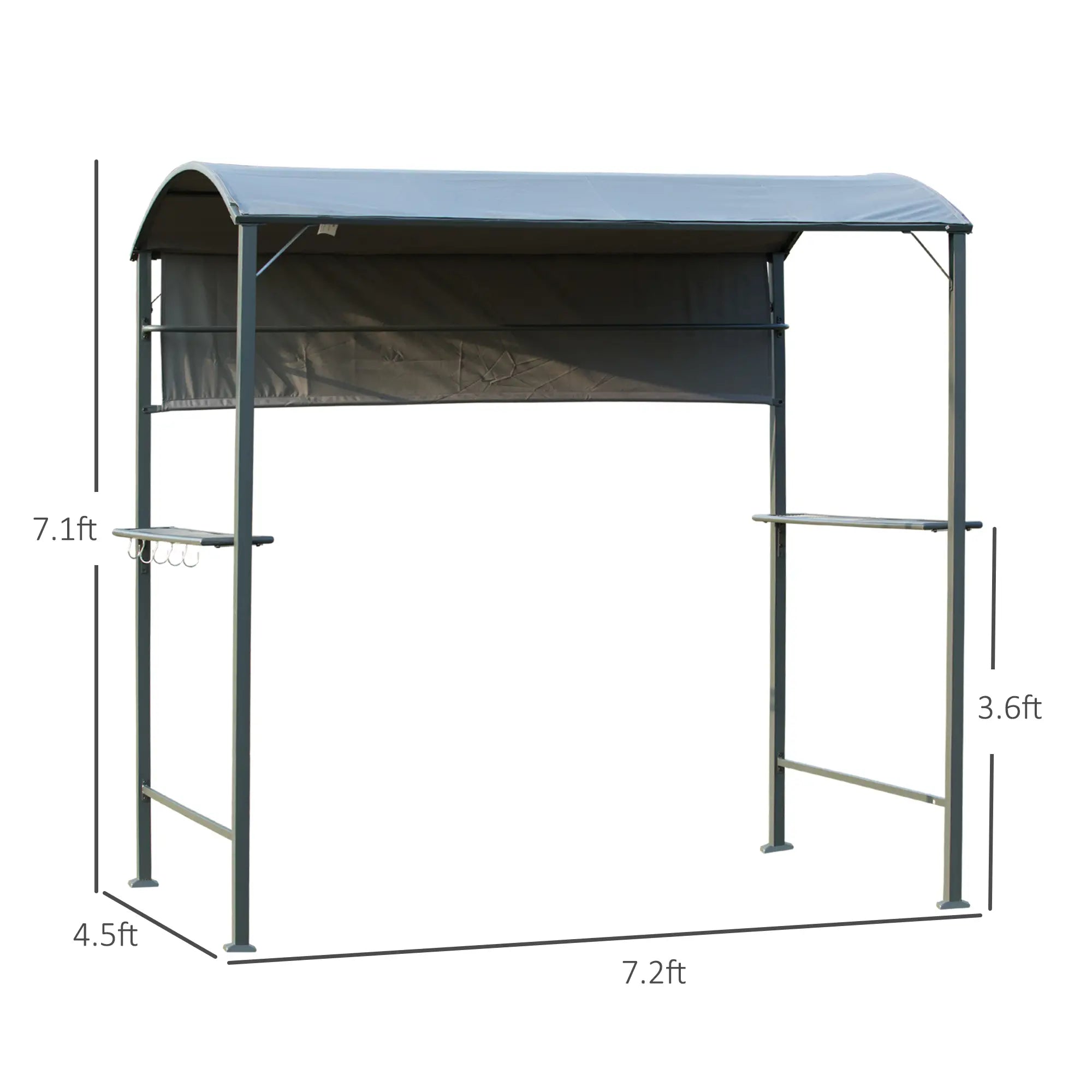 7x4.5ft Outdoor BBQ Gazebo, Metal Frame, With Side Awning, Shelves, Hooks, Grey BBQ Grill Gazebos at Gallery Canada