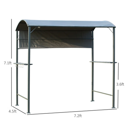 7x4.5ft Outdoor BBQ Gazebo, Metal Frame, With Side Awning, Shelves, Hooks, Grey BBQ Grill Gazebos at Gallery Canada