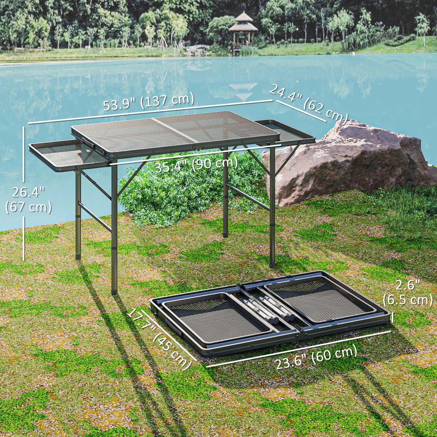 4.5ft Folding Grill Table, Adjustable Height, Metal Portable Picnic Table Picnic Tables & Camping Chairs at Gallery Canada