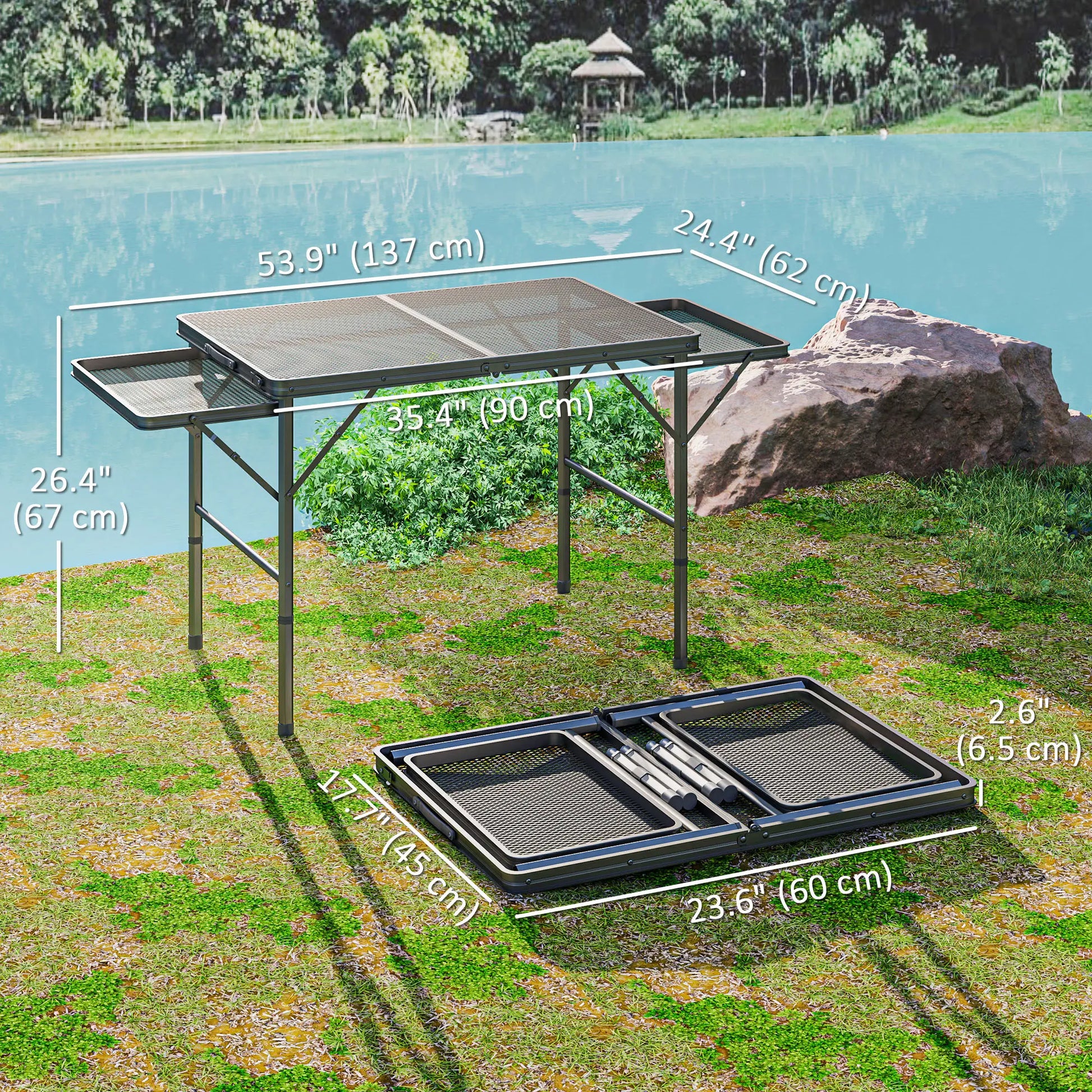4.5ft Folding Grill Table, Adjustable Height, Metal Portable Picnic Table Picnic Tables & Camping Chairs at Gallery Canada