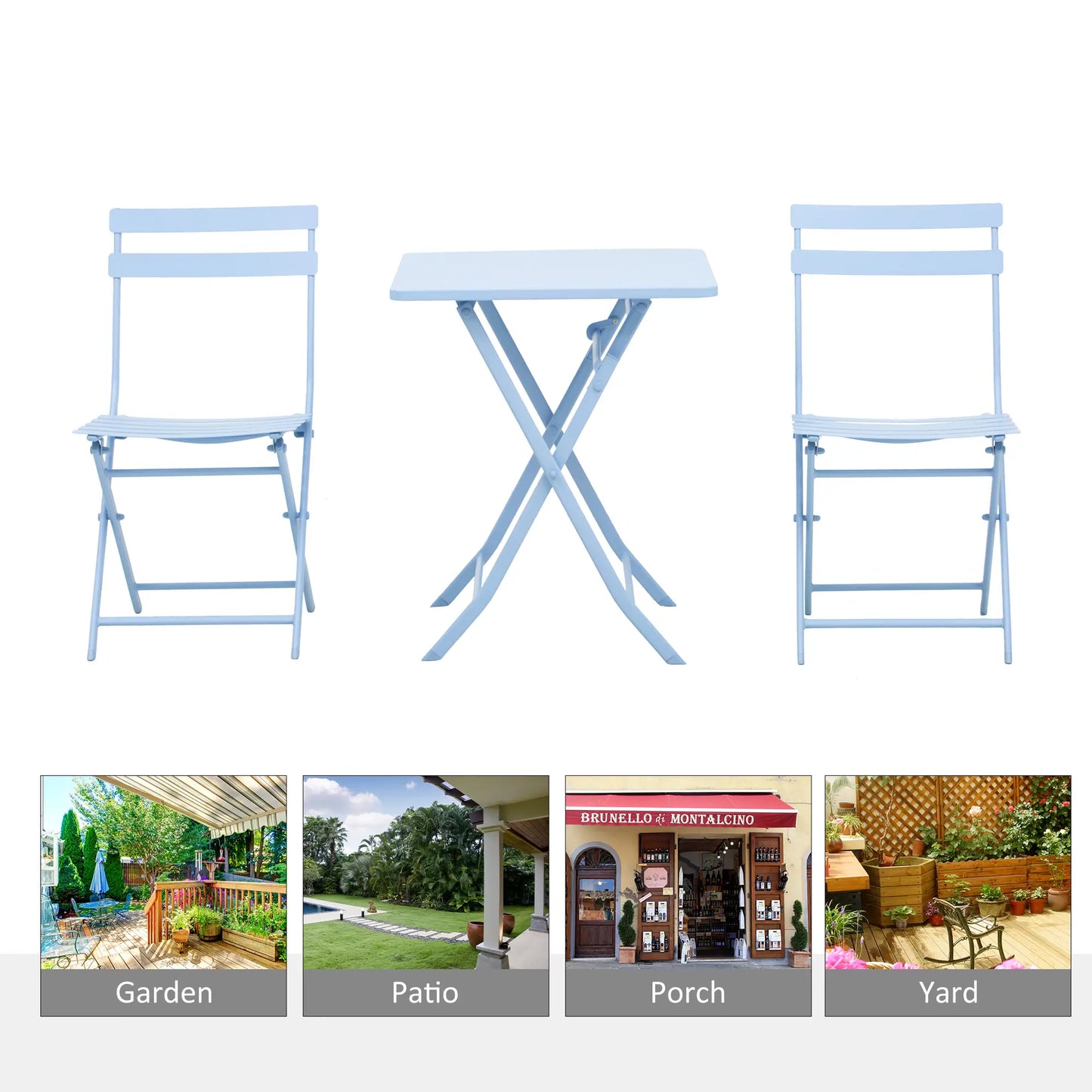 3-Piece Garden Bistro Set, Foldable Chair & Square Table, Blue Bistro Sets at Gallery Canada