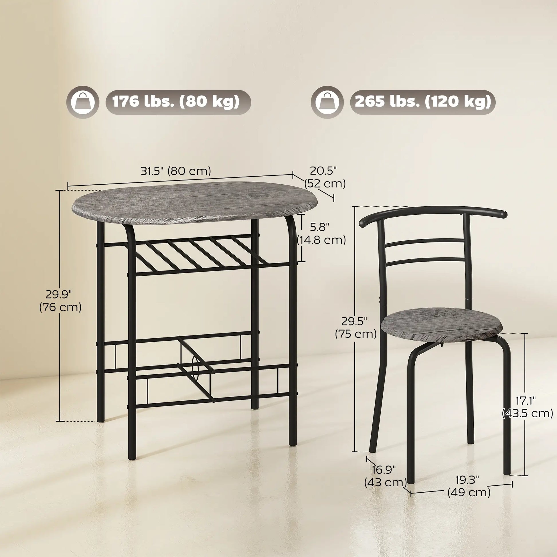31.5" Dining Table Set of 3 with Chairs and Shelf Dining Table Sets at Gallery Canada