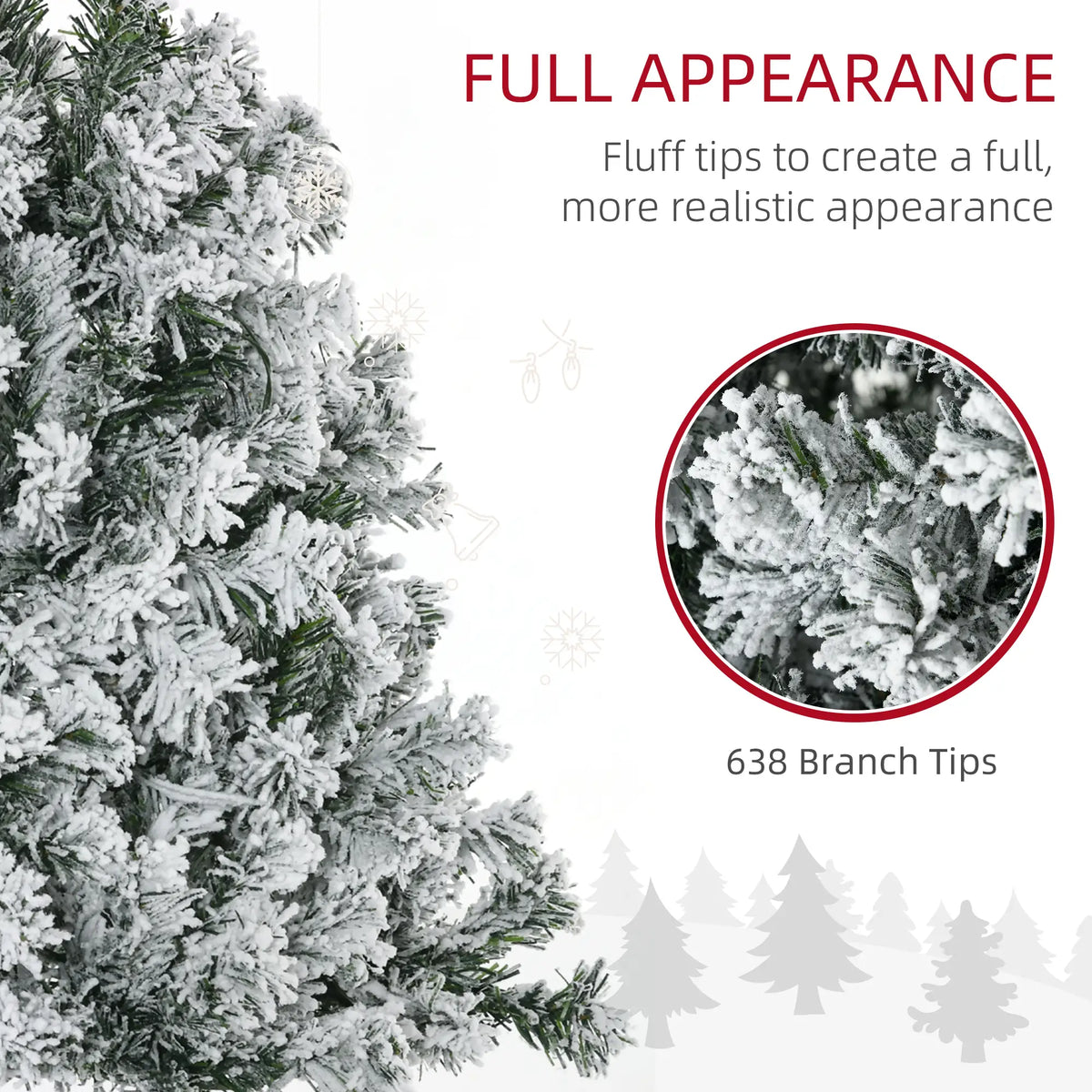 6ft Prelit Snow Flocked Christmas Tree, Metal Base, Warm White LED Pre Lit Christmas Trees at Gallery Canada