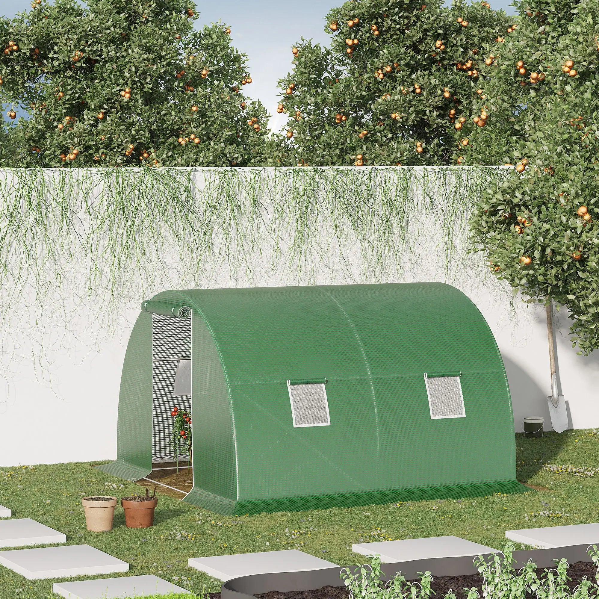 Walk-In Tunnel Greenhouse, 10' x 10' x 7', 4 Windows, Zipper Door, Green Walk In Greenhouses at Gallery Canada