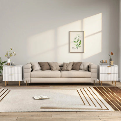 Bedside Table, Modern Nightstand with 2 Drawers, Side End Table with Metal Legs for Living Room, Bedroom, White