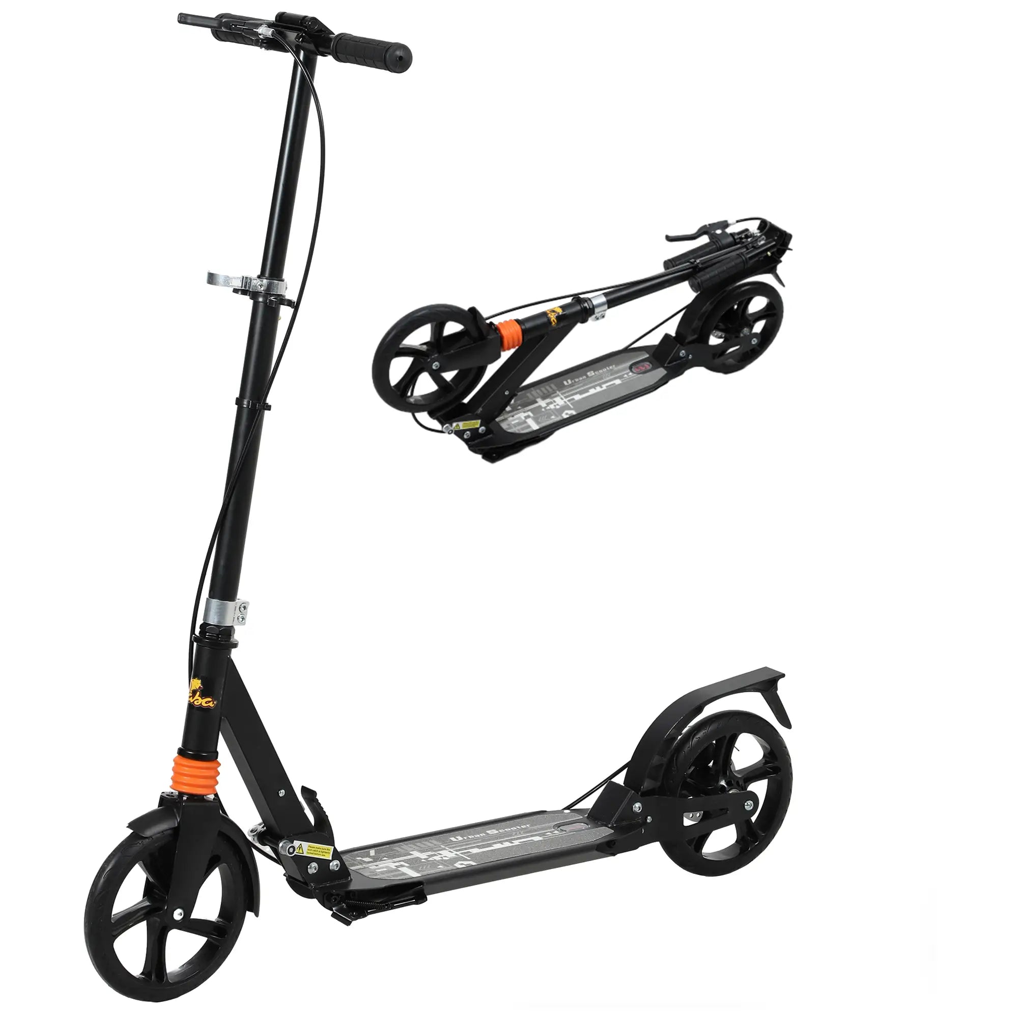 Foldable Kids Scooter, 4 Adjustable Heights, Double Brakes, Shock Absorption, Ages 6-12, Black Scooters Black at Gallery Canada