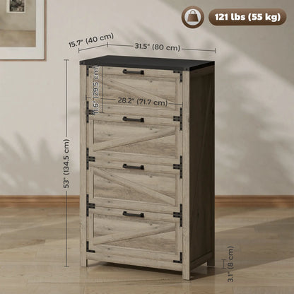 4 Drawer Filing Cabinet, Farmhouse Office Storage, Adjustable Hanging Bars, Letter, A4, Legal Size, Grey Office Cabinets & Cupboards at Gallery Canada