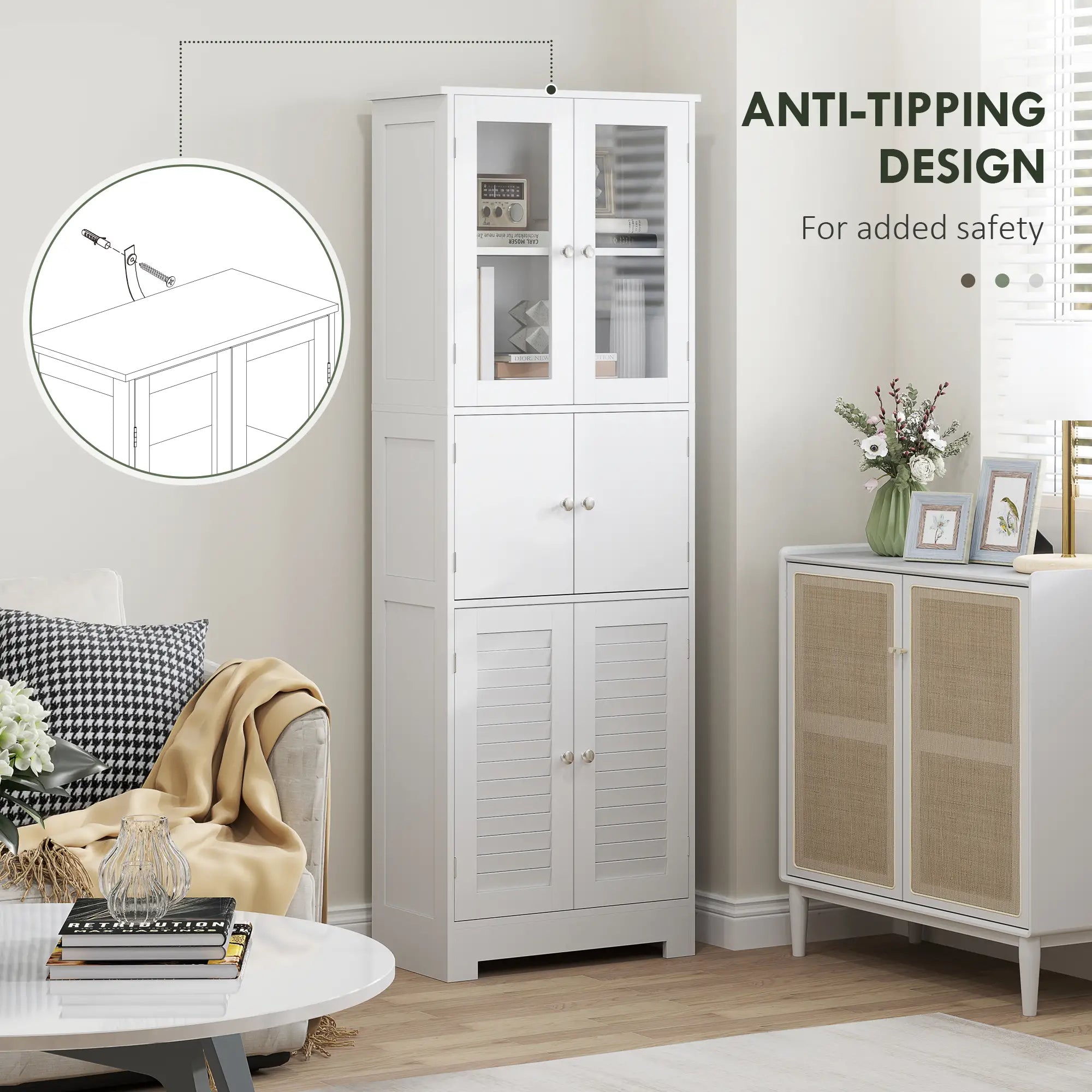 Freestanding Bathroom Cabinet, Glass Louvred Doors, Tall for Kitchen, Study Bathroom Cabinets at Gallery Canada