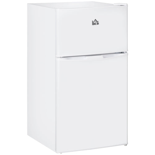 Double Door Mini Fridge with Freezer, 3.2 Cu.Ft Compact Refrigerator with Adjustable Shelf, Mechanical Thermostat and Reversible Door for Bedroom, Dorm, Home Office, White