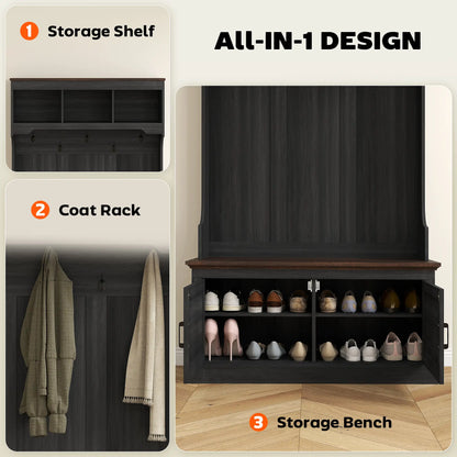 3-in-1 Hall Tree with Bench, Coat Rack, Shoe Storage, Distressed, Black Clothing Storage at Gallery Canada